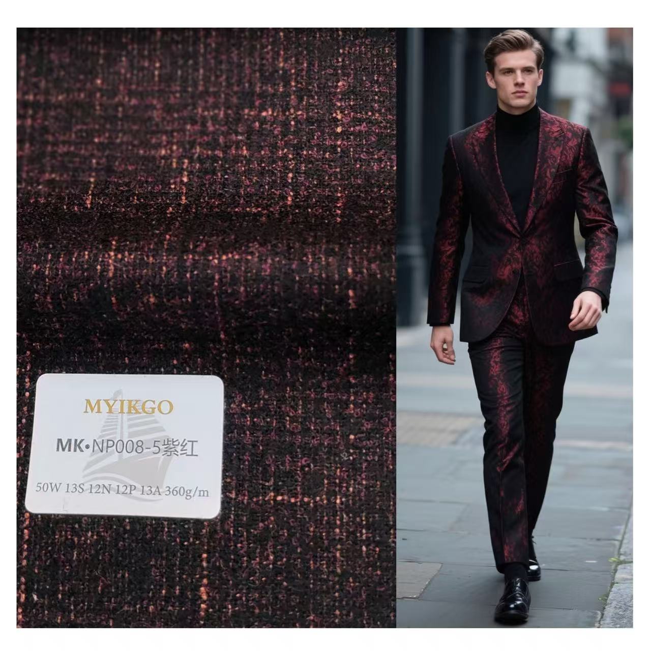Luxury 360G/M 50% Wool 13% Silk 12% Nylon 12% PE 13% Acetate Worsted Yarn Woven Lightweight Breathable Dobby Tweed Fabric