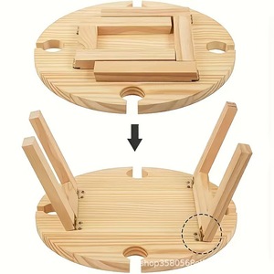 Plateau de service pliable en bois rond, en bois massif, pour les collations, les fruits, les desserts, les fêtes, avec design pliable - Product Image 4