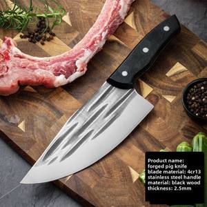 มีดเชฟลายค้อนตีเ<span class=keywords><strong>ห</strong></span>ล็กสำหรับหั่นเนื้อ<span class=keywords><strong>ห</strong></span>มู ใช้ในครัว พร้อมด้ามไม้ เหล็กคม - Product Image 3