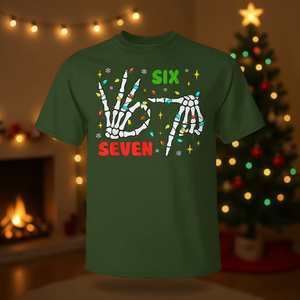 Camiseta navideña Six Seven Skeleton con diseño de luces navideñas y meme de la generación Z - Product Image 3