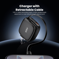 Chargeur pour ordinateur portable Tommox 65W Gan Fast USB-C multi-câbles rétractables, adaptateur Type-C 65W pour smartphone iPhone 17 MacBook