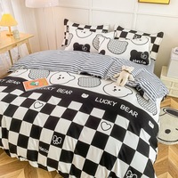 En Gros Luxe Spot Coton Aloe Parure de Lit 4 Pièces Marron Blanc Taille King Housse de Couette Drap de Lit