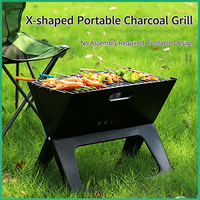 Barbecue au charbon de bois pliable en forme de X, portable, réchaud en fer, sans assemblage, noir, haute efficacité pour le camping, les pique-niques et les barbecues