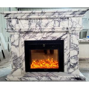Camino in marmo lilla di lusso intagliato <span class=keywords><strong>a</strong></span> mano dal Design moderno circondato per la decorazione della casa d'interni - Product Image 1