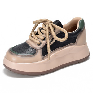 2024 automne femmes rétro décontracté unique baskets couche supérieure peau de vache avec fond épais couleur correspondant à lacets orteil polyvalent appartements - Product Image 2