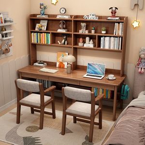 Escritorio Doble de Madera Maciza, Escritorio de <span class=keywords><strong>Estudio</strong></span> y Computadora Alargado con Estantería Integrada, Diseño Clásico Francés Tallado Moderno para Primaria - Product Image 6