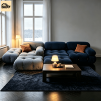 Canapé modulaire en tissu personnalisé OKF bleu marine, design capitonné bloc de tofu/biscuit, ensemble de canapés avec ottoman pour salon