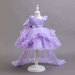 Abito da bambina retrò <span class=keywords><strong>con</strong></span> volant in pizzo e <span class=keywords><strong>tulle</strong></span>, monospalla, per bambine da 0 a 6 anni, <span class=keywords><strong>con</strong></span> fiocco, stile principessa, per feste e matrimoni, <span class=keywords><strong>con</strong></span> strascico - Product Image 2