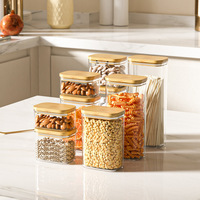 Récipient de stockage carré en plastique avec couvercle en bambou Récipients hermétiques pour le stockage des céréales Grain Food Pantry Kitchen Storage