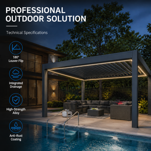 Auvent autoportant réglable pour terrasse, <span class=keywords><strong>toit</strong></span> rétractable télécommandé, pergola - Product Image 6