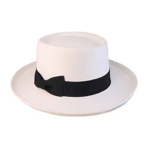 Chapeau Panama en paille fine tressée pour homme, à calotte plate avec rainure centrale, style Fedora à bord plat - Product Image 4