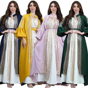 Vente en gros de luxe <span class=keywords><strong>Djellaba</strong></span> ensemble deux pièces pour femmes Marocaine Kaftan manches bouffantes Abaya Dubai 2025 pour fête de fille - Product Image 1