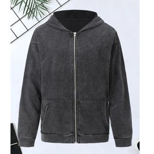 Sudadera con Capucha Personalizada para Hombre, Hecha de 100% Algodón Puro, Estilo Retro de Alta Calidad con Lavado Ácido, Cierre Completo, Ropa Deportiva Gruesa - Product Image 3