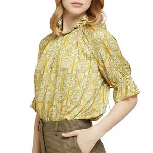 تصميم خاص بلوزة شيفون كورية عالية الجودة قميص نصف كم مطبوع للنساء بلوزات فريدة من نوعها