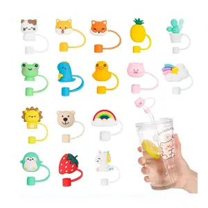 Straw topper cover for 6-8mm reusable straws dust proof straw caps cute anime fruits design