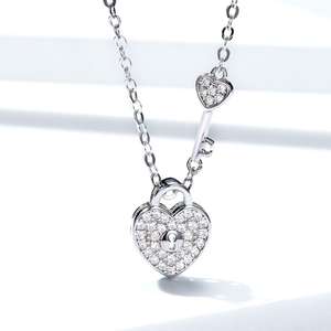 Collar con cierre de corazón para mujer, Plata de Ley 925, moda europea y americana, circonita chapada en platino, SCN315 - Product Image 2