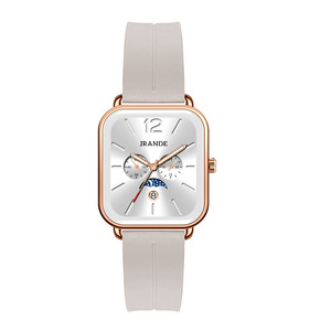 Reloj cuadrado de oro rosa para mujer, esfera roja, fase lunar, correa de silicona, reloj de pulsera de cuarzo - Product Image 1