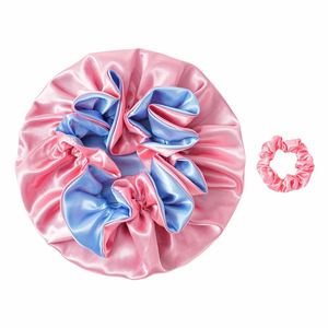 Bonnets en satin double couche réversibles pour cheveux longs bouclés ou tressés, avec chouchou en soie – Cadeau promotionnel - Product Image 3