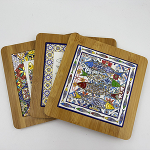 Sous-plat en céramique de style porto-léonais avec cadre en bambou et support en bois, tapis de <span class=keywords><strong>table</strong></span> en carreaux portugais pour la maison et la cuisine - Product Image 3