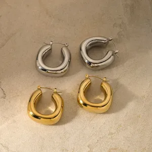 Boucles d'oreilles en acier inoxydable plaqué or 18 carats pour femmes Boucles d'oreilles Huggie épaisses