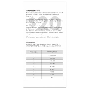 Billets de loterie à gratter en gros : Personnalisation de haute qualité adaptée à vos besoins, faible MOQ, pour le secteur de la loterie - Product Image 4