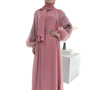 Loriya Nouvelle robe islamique en deux pièces, design en pierre, polyester brillant, abaya ouverte avec sous-vêtement respirant, robe musulmane pour femmes - Product Image 4