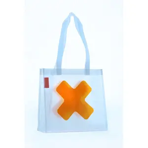 带有定制标志的透明购物袋生态友好批发塑料透明载体促销透明PVC购物袋