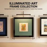 Cadre photo carré LED rétroéclairé Art Déco, passe-partout interchangeable, métal gris foncé, pour œuvre d'art personnalisée, décoration murale de chambre