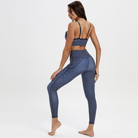 Bleu et Blanc Rayures Imprimé Sublimation Aucune Transparente Leggings D'entraînement Taille Haute Pantalon De Haute Qualité Pantalons De Yoga Élastiques
