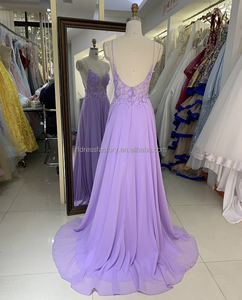 Nouvelles robes <span class=keywords><strong>de</strong></span> bal en mousseline <span class=keywords><strong>de</strong></span> soie avec fleurs 3D brodées, couleur lavande, pour femmes, pour les bals <span class=keywords><strong>de</strong></span> promo et les mariages - Product Image 5