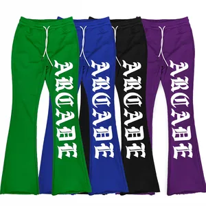 Custom Wholesale 100% Cotton Fabric For Flare Track Jogger 3D Puff Print Fleece Sweatsuits Men Sweatpants Stacked Sweat Pants
