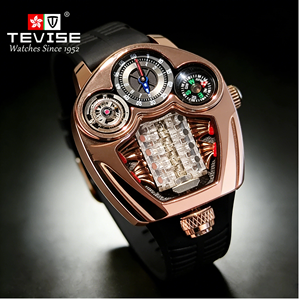 İsviçre Mekanizmalı, Çok Fonksiyonlu <span class=keywords><strong>Tourbillon</strong></span> Mekanik Saat, Kauçuk Kayış, 5ATM Su Geçirmez, Günlük İş ve Spor Aktiviteleri için Uygun - Product Image 1