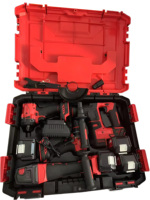 Kit combiné 4 outils électriques sans fil 21V sans balais : Meuleuse d'angle, Marteau perforateur, Clé à chocs, Perceuse, avec mallette de transport robuste pour usage industriel et bricolage