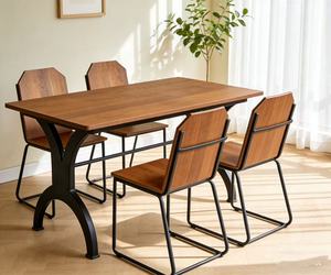 Meilleures ventes : Ensemble <span class=keywords><strong>de</strong></span> table et chaises <span class=keywords><strong>de</strong></span> salle à manger en bois avec dossier, 5 pièces - Product Image 1