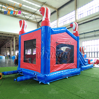 WINSUN Château gonflable à thème drapeau américain avec double toboggan et design étoilé pour enfants et adultes, idéal pour les fêtes en extérieur et la location