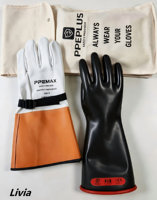 Kit de Guantes de Seguridad Eléctricos de Caucho Natural Aislante, Diseño Bicolor, Exterior Negro, Interior Rojo, 1000V, 14 Pulgadas, EN60903 Clase 0