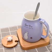 Tasses Saint-Valentin en gros – Mignonnes tasses à café en céramique personnalisées avec motif de chat de dessin animé pour couple, tasses à lait et thé avec soucoupe pour le petit-déjeuner