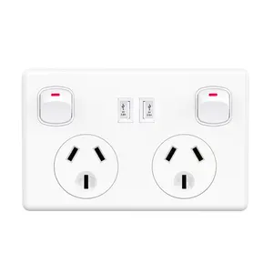 SAA RCM C-Tick Approved 240v 10A Australian 2 Gang Power Point USB Electric Material Power Point Switch Socket For New zealand
