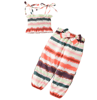 Ensemble 2 pièces décontracté d'été pour bébés filles : débardeur rayé en coton et pantalon à volants avec nœud