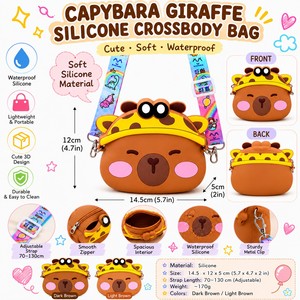 Capybara Silicone Zipper Crossbody Bag <b>Cute</b> Cartoon 3D Mini Soft Handmade Shoulder <b>Purse</b> Kids Waterproof Toddler Coin Pouch - Product Image 6
