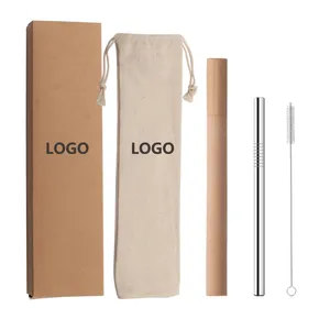 Anpassen des Logos Kraft papier kasten kasten Edelstahl wieder verwendbarer Trinkhalm mit Holzkiste mit Logo
