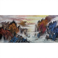 Grande Peinture Paysagère Traditionnelle Chinoise Bleu-Vert Peinte à la Main Lingfeng Art Gallery sur Papier Xuan, Style Encre Lavée, pour Salon et Hôtel
