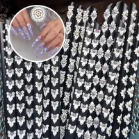 Hiasan Kuku Akrilik Bunga Patung Buatan Tangan Fashion, Kupu-kupu 3D Mutiara Pita Perhiasan Desainer untuk Kuku DIY Manikur Rhinestones