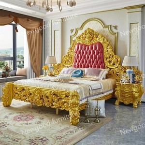 <span class=keywords><strong>Cama</strong></span> de madera tallada a mano con diseño barroco francés de lujo real de cuero de <span class=keywords><strong>vaca</strong></span> real - Product Image 2