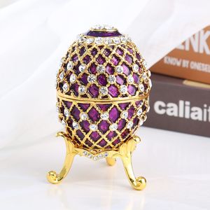 Boîte à bijoux en forme d'œuf Fabergé russe impérial rouge royal en métal de grande taille en gros, décoration d'intérieur - Product Image 5