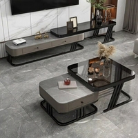 Ensemble de table basse et meuble TV extensible moderne de luxe or et blanc avec rangement YOUTAI
