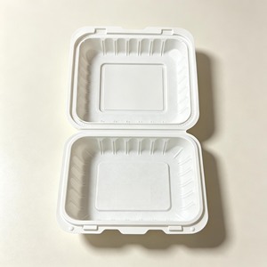 Boîte à hamburger personnalisée en plastique biodégradable, sans PFAS, à charnière, pour plats à emporter, compatible micro-ondes - Product Image 2