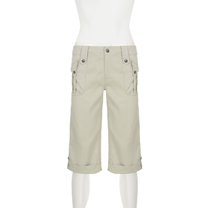 Shorts Bermuda en tissu tissé à rivets, style cargo rétro américain, coupe droite, streetwear, mode Y2K, pantalon décontracté pour femmes - Product Image 6