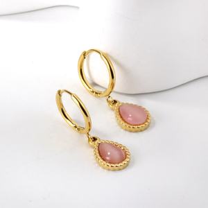 Pendientes de Aro Minimalistas con Diseño Hueco, Zirconia en Forma de Gota, Multicolor, Chapados en Oro de 18k, Acero Inoxidable, para Mujer - Product Image 6