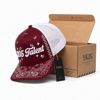 Casquette Trucker Premium 5 Panneaux Personnalisée avec Logo Brodé 3D Imprimé Paisley Rose Casquette Snapback en Maille Luxe Streetwear Casquette de Baseball OEM